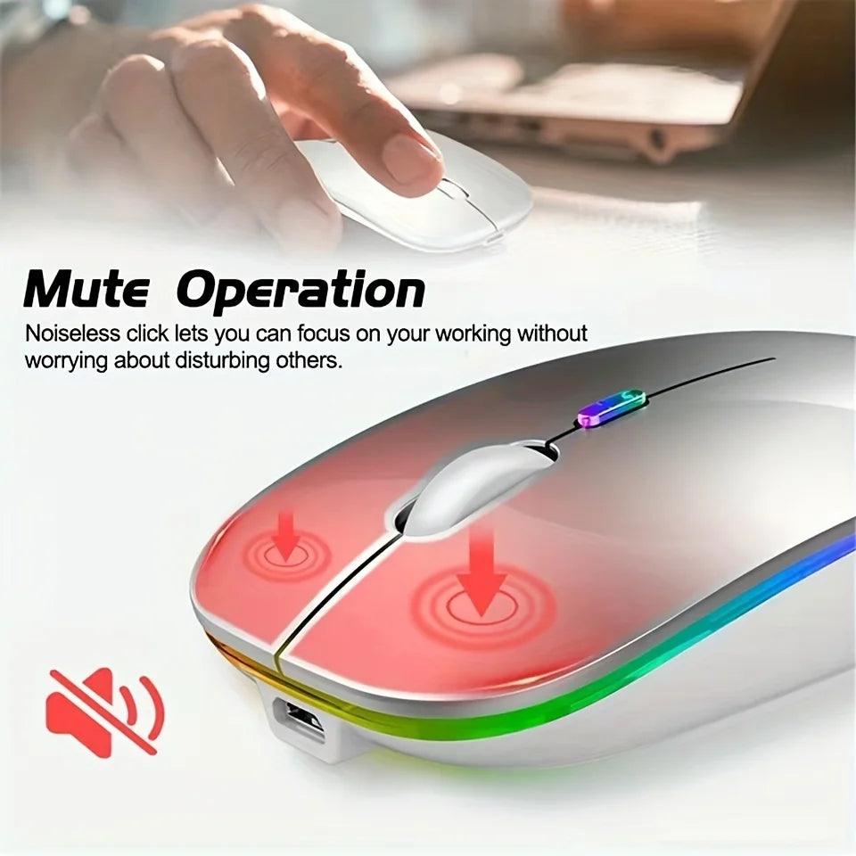 Wireless Mouse With LED Backlight,USB Rechargeable Bluetooth With Type-C Adapter Gaming Mouse Suitable For MAC/Laptop/PC/Windows