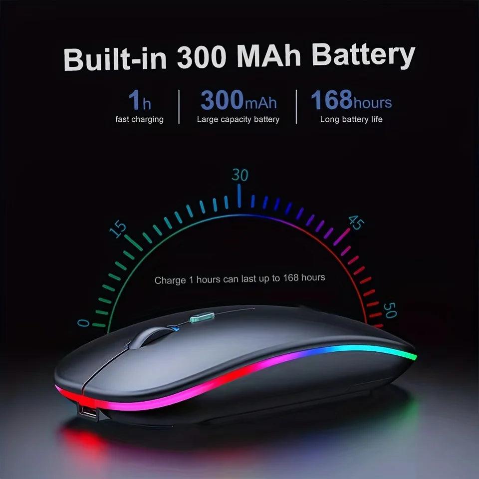 Wireless Mouse With LED Backlight,USB Rechargeable Bluetooth With Type-C Adapter Gaming Mouse Suitable For MAC/Laptop/PC/Windows