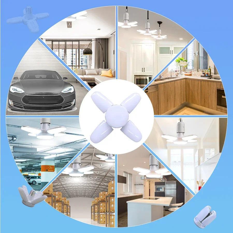 E27 LED Bulb 28W Fan Shape LED Lamp Foldable 220V 110V Light Bulbs For Home Living Room Warehouse Garage Ceiling Light