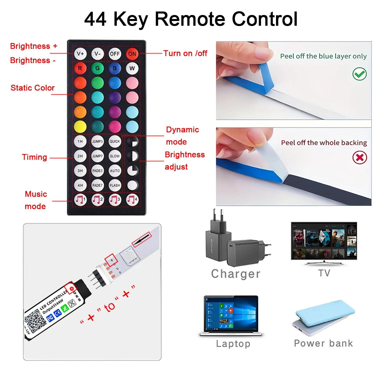 5V RGB 5050 LED remote control 44 keys light strip Bluetooth control multi-color atmosphere bedroom living room wedding party
