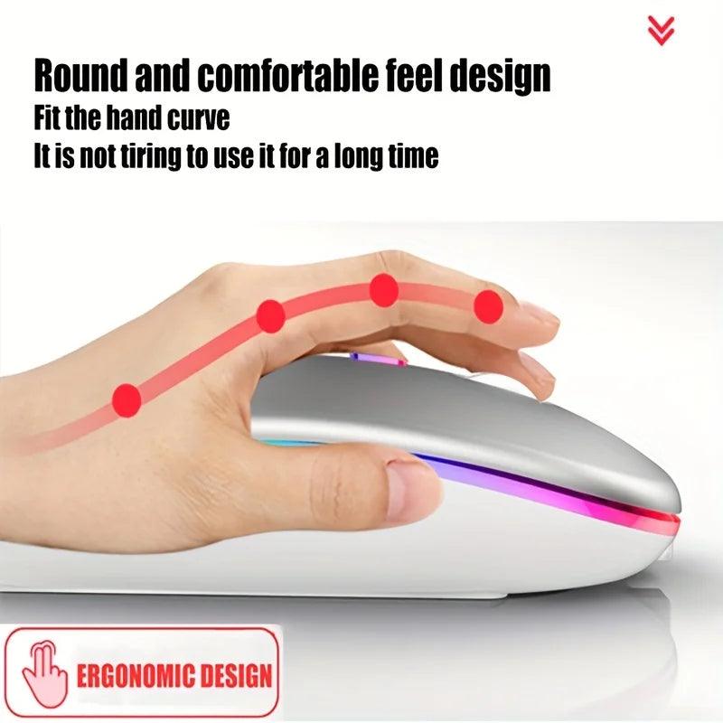 Wireless Mouse With LED Backlight,USB Rechargeable Bluetooth With Type-C Adapter Gaming Mouse Suitable For MAC/Laptop/PC/Windows