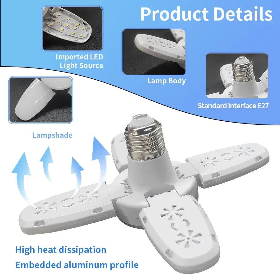 E27 LED Bulb 28W Fan Shape LED Lamp Foldable 220V 110V Light Bulbs For Home Living Room Warehouse Garage Ceiling Light
