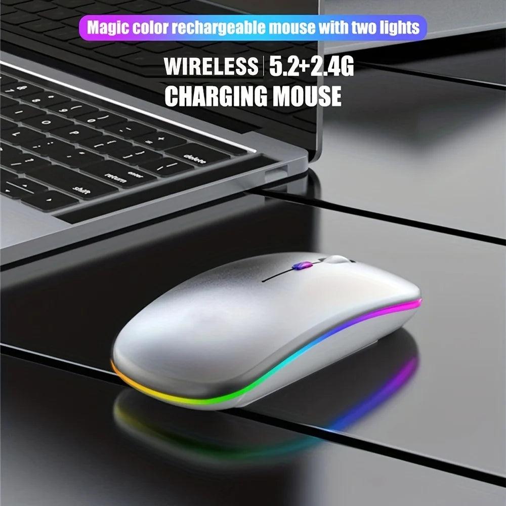 Wireless Mouse With LED Backlight,USB Rechargeable Bluetooth With Type-C Adapter Gaming Mouse Suitable For MAC/Laptop/PC/Windows